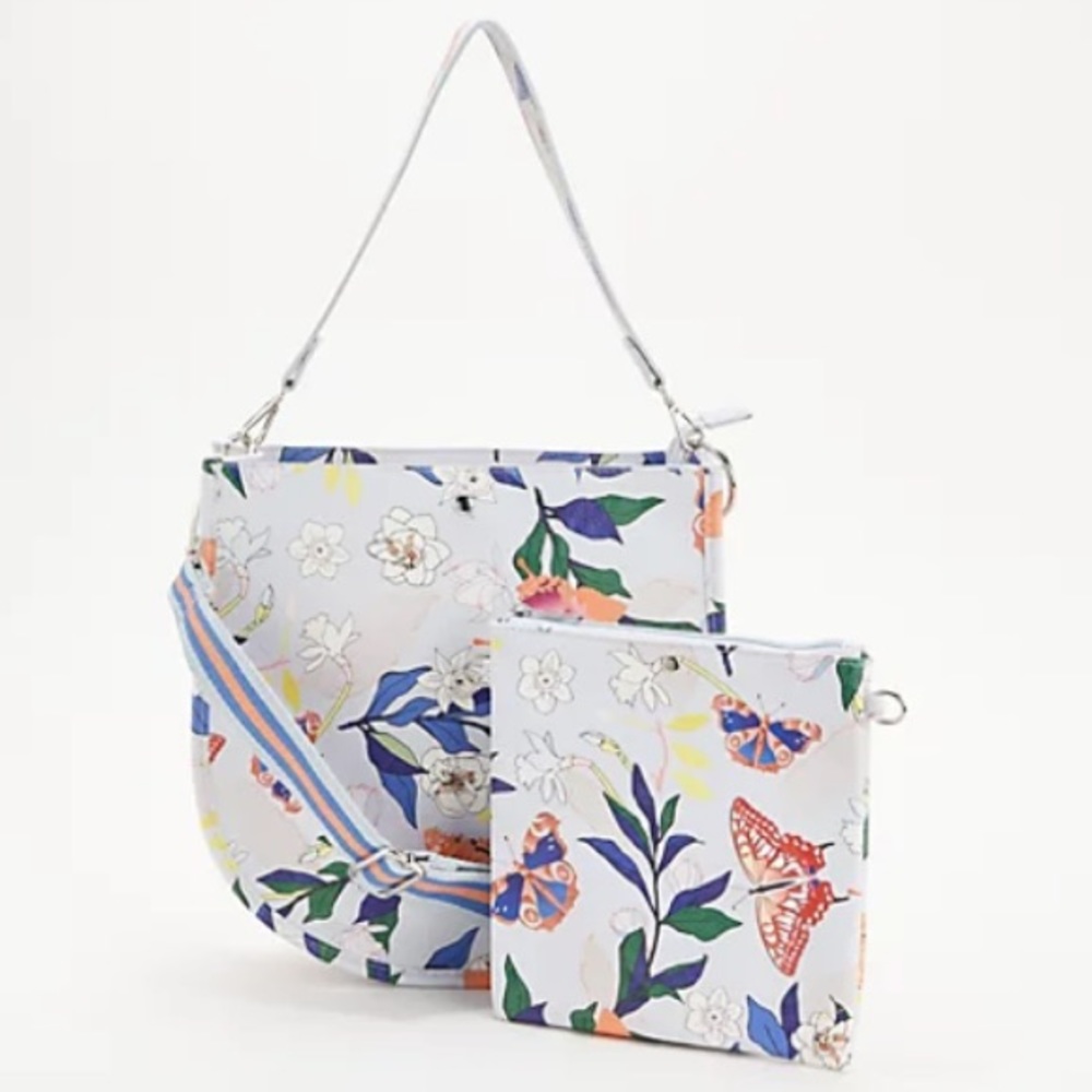 AHDORNED Double-Entry U-Shaped Messenger w/ 2 Straps & Pouch ~ Butterfly Floral